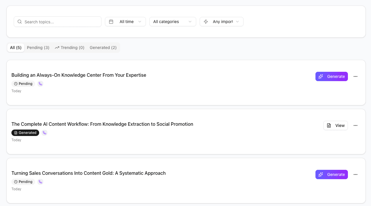 Topic selection interface with content suggestions