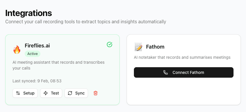Call intelligence dashboard showing conversation analysis