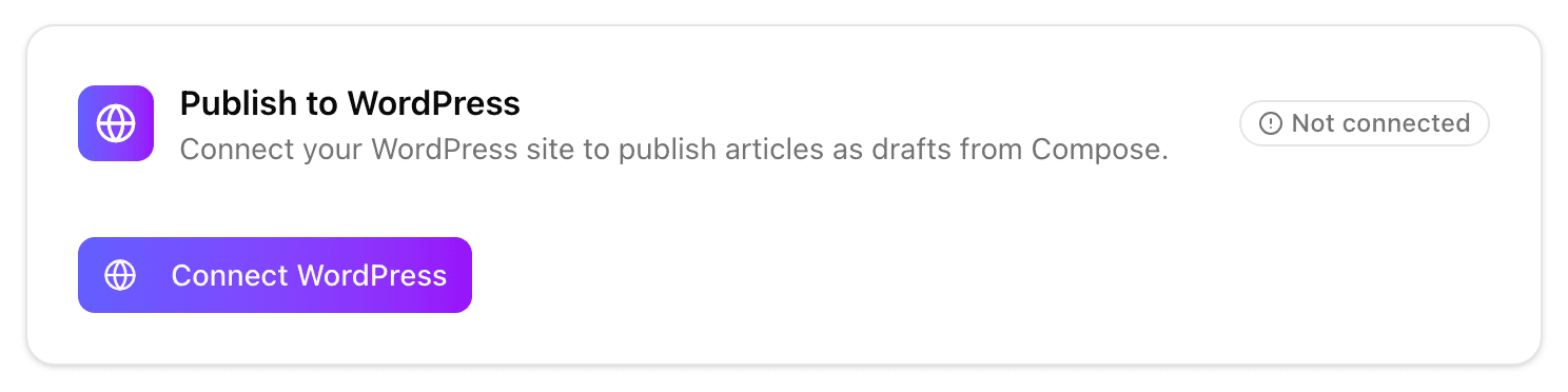 The WordPress integration card in Settings